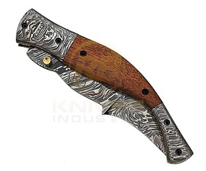 Cuchillo Plegable de Acero de Damasco Hecho a Mano con Mango de Madera, Cuchillo de Bolsillo para Acampar al Aire Libre, EDC OEM, 7 Pulgadas, Venta al Por Mayor - Product Image 4