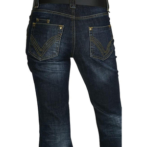 Jeans al por mayor personalizados para hombre, estilo urbano, hip hop, con dobladillo sin rematar, holgados, descoloridos por el sol, de corte recto, azul oscuro, de pierna ancha - Product Image 4