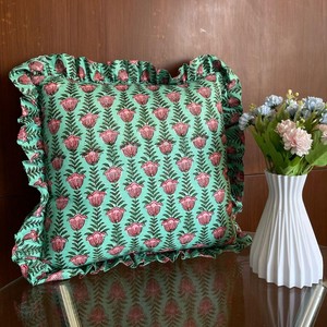 Floral Decorative Ruffle <b>Cushion</b> <b>Covers</b> Handmade Decorative Accent Bedroom Nursery Living Room Throw Pillow <b>Cover</b> with Ruffled - Product Image 2