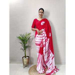 DESIGNER CHANDERI COTTON SILK LACE WORK READY to WEAR SAREE WITH UNSTITCHED <b>BLOUSE</b> <b>RED</b> - Product Image 1