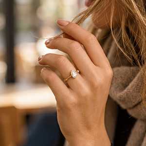 Full Bezel Set Pear And Round IGI Certified Timeless Elegant Design E Color 10k 14k 18k Solid Gold Engagement Ring For Her - Product Image 5