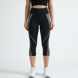 Leggings Capri sans couture taille haute pour femme, colorblock, avec dos en dentelle, séchage rapide, pour entraînement, fitness, gym, yoga - Product Image 1