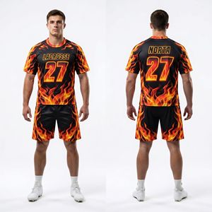 Ensemble d'uniformes de lacrosse en jersey sublimé à motifs étoiles et rayures patriotiques, respirant, en maille polyester, pour équipes - Product Image 3