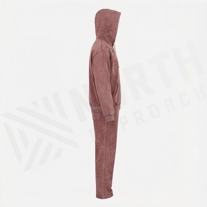 Mens Premium Acid Wash Star Applique Hooded Tracksuit Custom Logo <b>Elastic</b> Waist Eco Friendly Winter Season Gym Workout Set - Product Image 3