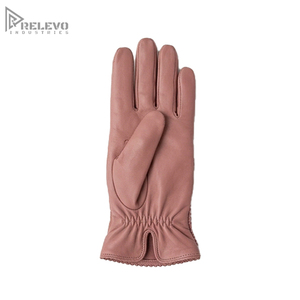 Custom Women Dusty Pink Genuine Leather Gloves, <b>Lace</b> Trim Cuff <b>Elastic</b> Wrist Driving Dress Gloves OEM Wholesale - Product Image 3