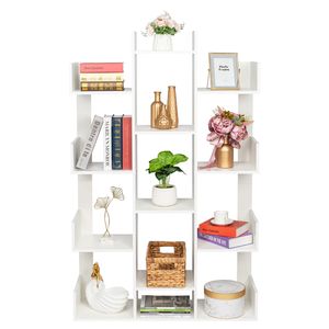 Libreria Moderna a 12 Ripiani a Forma di Albero per Casa, Ufficio e Hotel, Organizzatore per CD, Dischi e Libri, Finitura Bianco Antico - Product Image 6