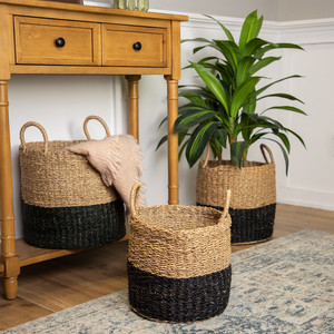 Set of 3 Beige and Black Seagrass <b>Baskets</b> Handmade <b>Storage</b> <b>Basket</b> Wholesale eco-friendly Made in Vietnam - Product Image 3