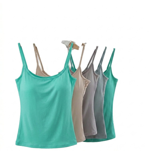 Camiseta sin mangas de alta calidad para mujer, informal, corta, con sujetador incorporado, transpirable, sin costuras, acolchada, tipo camisola, sin aros, para yoga, suave, de viscosa/algodón. - Product Image 1