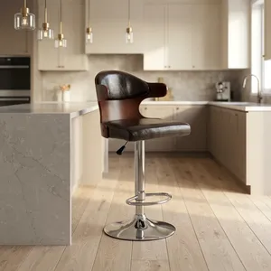 Leather <b>Bar</b> <b>Stool</b> with <b>Adjustable</b> Height Swivel Seat and Chrome Base for Kitchen Counter Home Cafe Restaurant and Office - Product Image 4