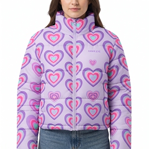 Women's Heart Graphic <b>Belted</b> Puffer Jacket Quilted Hooded Winter Coat Sublimation Print Hot Padded Outdoor Fashion Outerwear New - Product Image 5