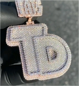 Pendentif Lettre Personnalisé en Moissanite Ronde Sertie de Pierres, Argent 925, Moissanite VVS, Pendentif Lettre Hip Hop pour Homme - Product Image 2