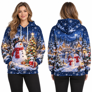 Women's Christmas Printed Windproof Streetwear Hooded Sweatshirt Red Full Sleeve Knitted Winter Pullover Polyester/Cotton Fleece - Product Image 6