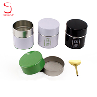 Boîte en métal cylindrique pour poudre de matcha avec tamis, passoire à mailles fines, boîte à thé en métal de qualité alimentaire avec cuillère, vente en gros