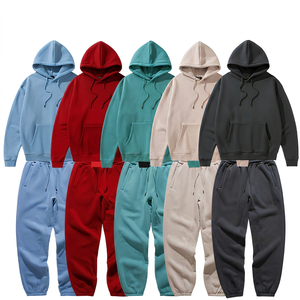 Ensemble de survêtement unisexe à capuche de couleur unie, décontracté, avec sweat-shirt et pantalon de jogging pleine longueur, en coton respirant 320g, coupe ample, pour l'automne - Product Image 3