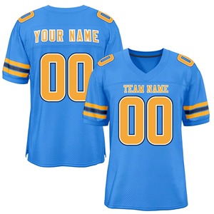 Custom American Football Jersey Men Blue Mesh V-Neck Short Sleeve Breathable Heat-Transfer Printed 100% Polyester Quick Dry Team - Product Image 1