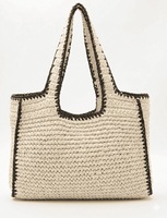 Sac cabas en paille rayé style bohème, ouvert, écologique, pour voyage, plage, femme