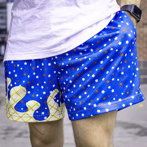 Pantalones cortos de malla de poliéster personalizados de alta calidad, de secado rápido, transpirables, con estampado de fuego, cordón ajustable y sublimación para hombre. - Product Image 6