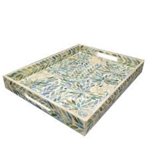 Plateau de service rond décoratif luxueux fait main, incrusté de nacre, pour table basse, ottoman et décoration intérieure - Product Image 6