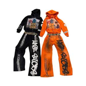 Ensemble de survêtements tricotés pour homme, style streetwear personnalisé, en coton uni, délavé à l'acide, respirant, 420g, hiver, avec fermeture éclair et double taille - Product Image 1