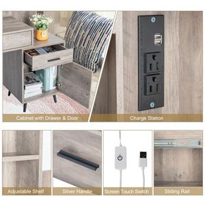 FCH 2-Drawer 1-Door 2-Shelf Grey Dressing <b>Table</b> Set <b>Mirror</b> Cabinet 3-Light Bulbs Triamine Veneer Iron Legs Makeup Vanities - Product Image 2