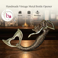 Ouvre-bouteille vintage en bois et laiton motif sirène, accessoire de bar, cadeau de luxe écologique pour la maison et les mariages