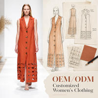 Nouvelle mode d'été Robe longue blazer sans manches pour femme en mélange de lin, à col à revers, boutonnée, avec ourlet ajouré, personnalisable, vente en gros