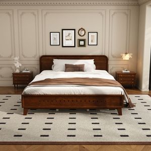Letto Matrimoniale in Legno Massello di Pino Noce Scuro, Design Stabile e Robusto, Non Richiede Rete a Doghe - Product Image 2