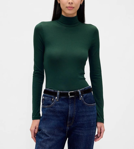 T-shirt côtelé à col roulé à manches longues pour femme, 95 % coton, 5 % élasthanne, 220 GSM, coupe ajustée, personnalisable avec logo OEM, vente en gros pour l'automne - Product Image 3