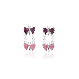 Boucles d'oreilles pendantes en argent massif 925, style bohème, avec pierre précieuse naturelle bio-tourmaline sculptée, sertie à griffes, design personnalisé - Product Image 1