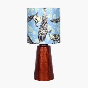 Latest design Bronze <b>Table</b> Lamp Peacock Print Fabric Shade Hammered Metal Base Artistic <b>Bedside</b> Nightstand Light Home Decor - Product Image 1