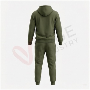 Conjunto Deportivo con Capucha para Hombre, Color Verde Oliva, Manga Larga, Color Sólido, Casual, Transpirable, Corte Regular, Ropa de Otoño - Product Image 2
