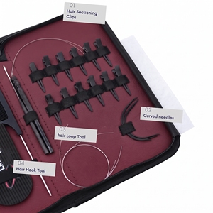 Juego avanzado de herramientas para aplicación de extensiones de cabello con microperlas: Alicates de crimpado de 2 orificios, herramienta de gancho para bucles de alambre, peine de dedo para separar el cabello - Product Image 5
