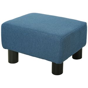 "Living Room Blue Linen Cube Ottoman <b>Footrest</b> with Durable Velvet Fabric" - Product Image 1