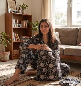 Conjunto de Pijama de Algodón para Mujer, Ropa de Dormir Estampada, Traje de Noche con Botones y Bolsa de Almacenamiento a Juego, para Viaje - Product Image 5