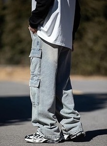 Men's Plus Size Tall Big <b>Waist</b> <b>Elastic</b> Zip Fly Button Front Wide Leg Casual <b>Jeans</b> Woven Spring Eco-Friendly Mid Rise Ripped - Product Image 2