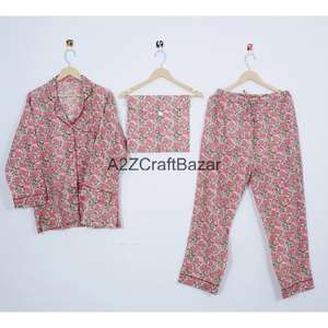 Ensemble de pyjama d'hiver pour femmes en coton 100% de luxe, manches longues, imprimé floral, taille élastique, doux, respirant, séchage rapide, été - Product Image 6