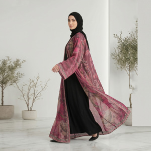 Abaya Cardigan Ouvert en Soie Océanique Grande Taille Modeste de Qualité Supérieure pour Mariage, Vêtement d'extérieur Uni pour Femmes Musulmanes - Product Image 4