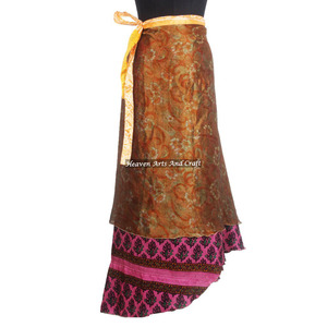 Girl Sexy Beachwear Long Silk <b>Wrap</b> <b>Skirt</b> 2 Layer Reversible Magic Silk Saris <b>Wrap</b> Long <b>Skirt</b> Silk Fabric Printed Magic <b>Wrap</b> 38" - Product Image 1