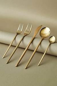 ชุดช้อนส้อมทองเหลืองทันสมัย ด้ามจับเรียวบาง มีด ส้อม ช้อน - Product Image 4