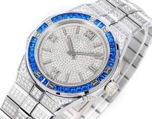 Montre mécanique automatique pour homme, moderne, élégante, de luxe, avec lunette sertie de diamants bleus, moissanite, sportive, décontractée, pour les trajets quotidiens - Product Image 2
