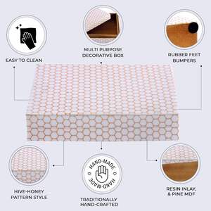 Boîte de rangement rectangulaire blanche et orange à motif hexagonal, organisateur de bijoux en carton 0-1L - Product Image 6