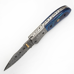 Cuchillo de Bolsillo de Acero de Damasco de Alta Calidad para Camping y Caza al Aire Libre, Hoja Fija, Mango de Madera, Funda de Cuero, Borde Serrado - Product Image 3