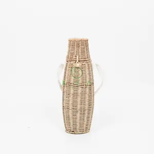 Rattan wine holder/wine bottle picnic totes bag/wicker wine carrier with lid