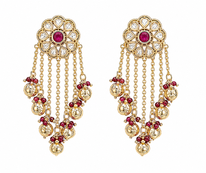 Pendientes étnicos indios Kundan Chandbali con perlas, chapados en oro, hechos a mano, para bodas y fiestas, accesorios para mujer. - Product Image 5