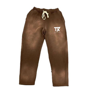 <b>Top</b> Quality <b>Distress</b> Track Suits Sweat Pants and Hoodie Set Pullover Customize Stitch Acid Washed Tracksuit 100% cotton - Product Image 4