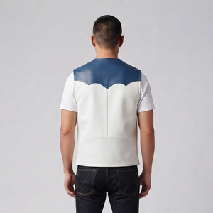 Custom Design Leather Vest Men Zipper Leather Fashion Waistcoat <b>Boys</b> Sleeveless Leather Vest Mens Side Zip Pocket Leather Vest - Product Image 2