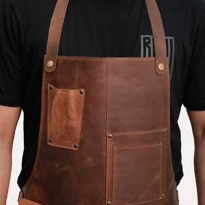 Wholesale Genuine Leather Apron Custom Logo for Brands-Professional Grade Bulk Supply Workshop Clothing Smell Proof Protection - Product Image 6