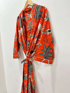Robe Kimono en Coton Imprimé Tigre pour Femme, Peignoir Bohème Rouge Léger, Kimono d'Été, Cache-Maillot de Plage, Robe de Détente - Product Image 1