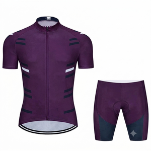 Ensemble cycliste personnalisé violet foncé pour homme, maillot de vélo à manches courtes, short à bretelles, tenue de cyclisme, vêtements de fitness, vêtements de sport d'extérieur, OEM - Product Image 1