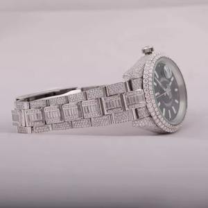 Reloj de Lujo de Acero Inoxidable con Incrustaciones de Diamantes Redondos de Moissanita, Estilo Hip Hop, para Hombre y Mujer, India - Product Image 2